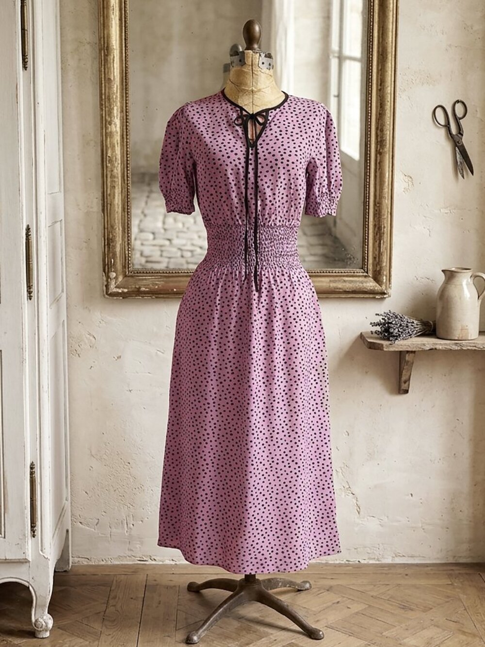 M&S Collection Mauve & Black Polka Dot Midi Dress!